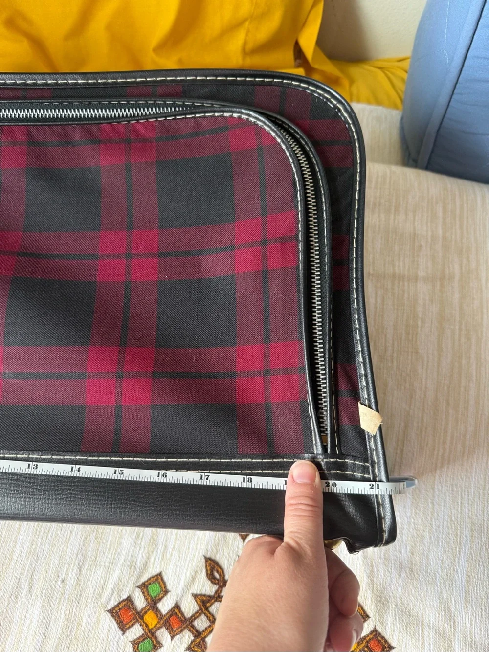 Red and Black Plaid vintage small suitcase Vinyl 70’s Bag camp core